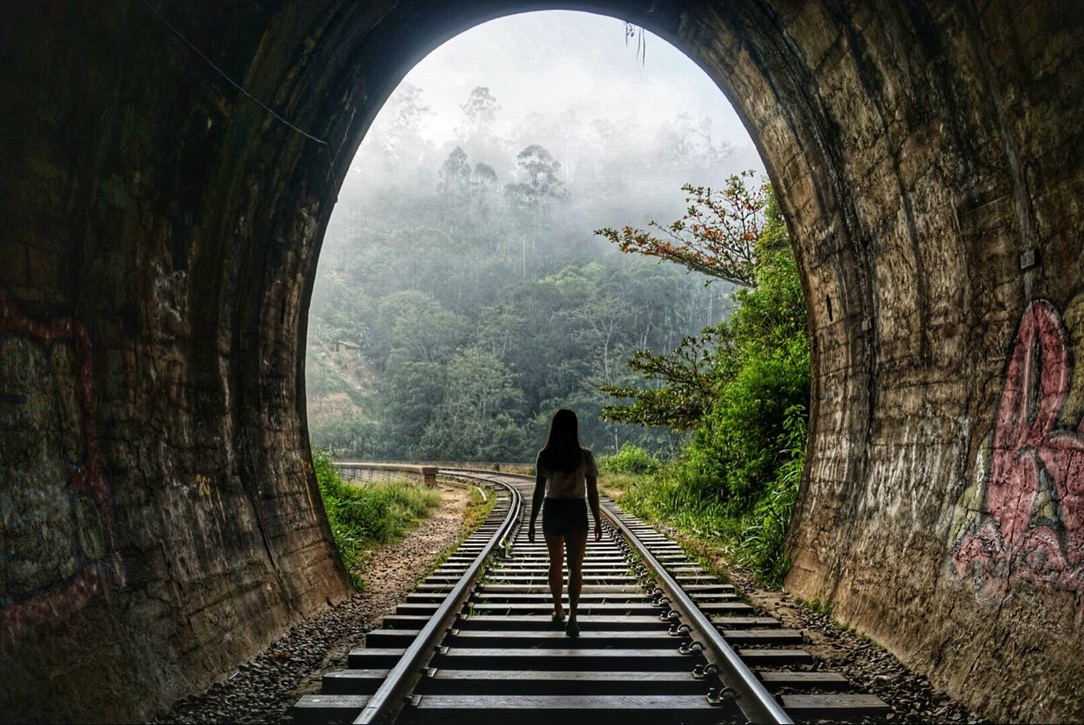 Inside the train tunnel near the Nine Arch Bridge