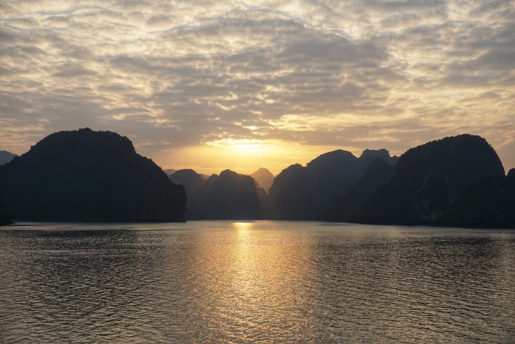 Beautiful sunset overlooking Halong Bay