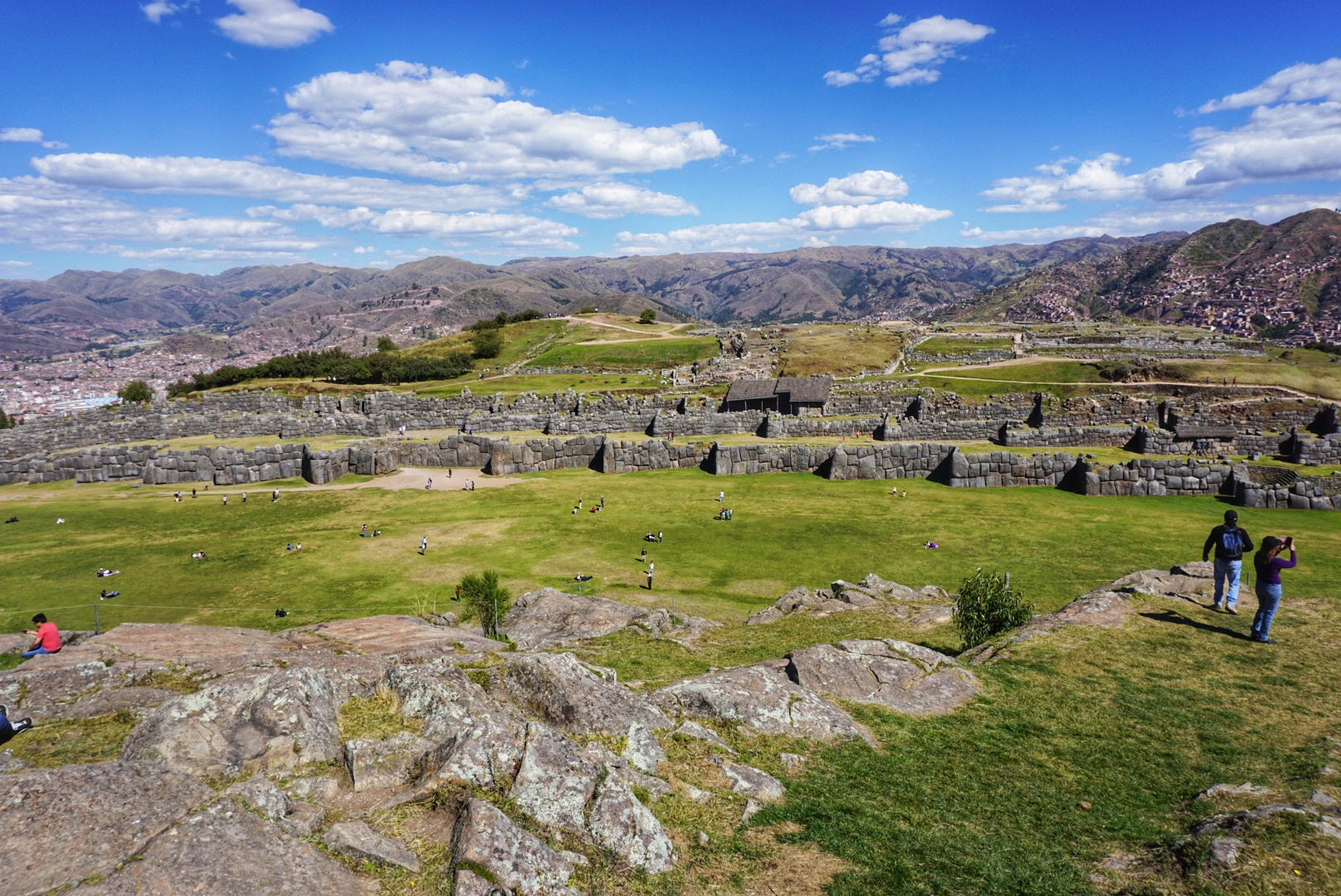 A view of the boulder terraces at Sacsayhuaman Ruins.