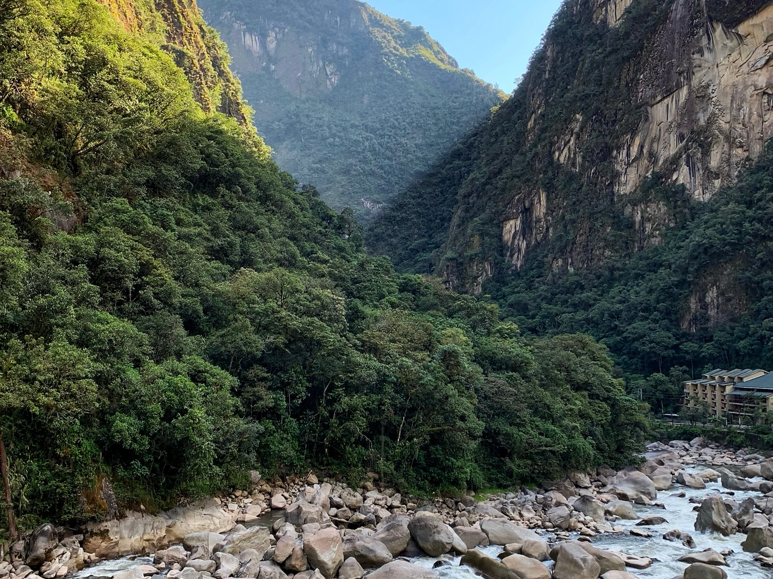 View from a cafe in Aguas Calientes overlooking the Urabamba River. 