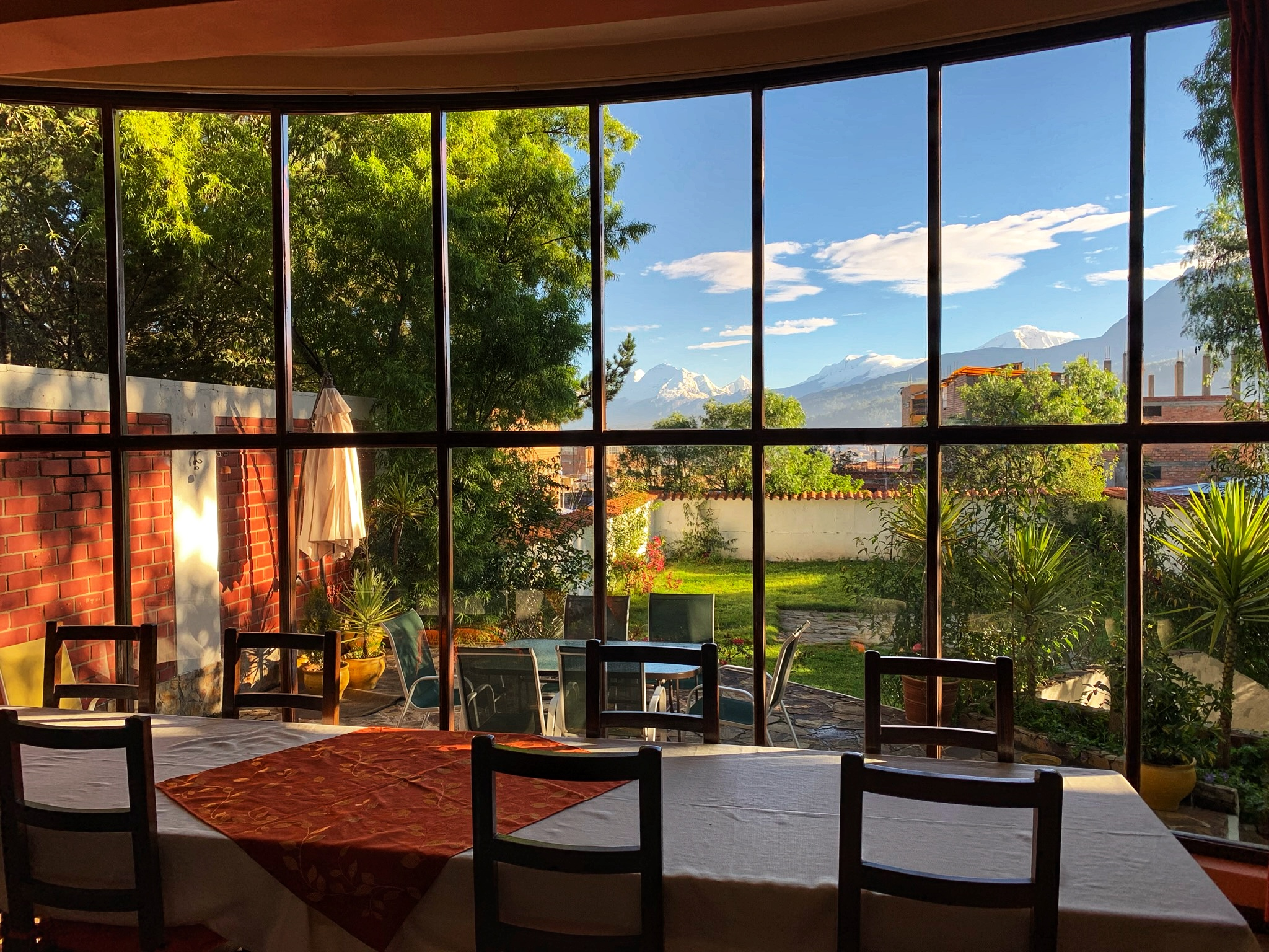 A view of the distant mountains surrounding the city of Huaraz
