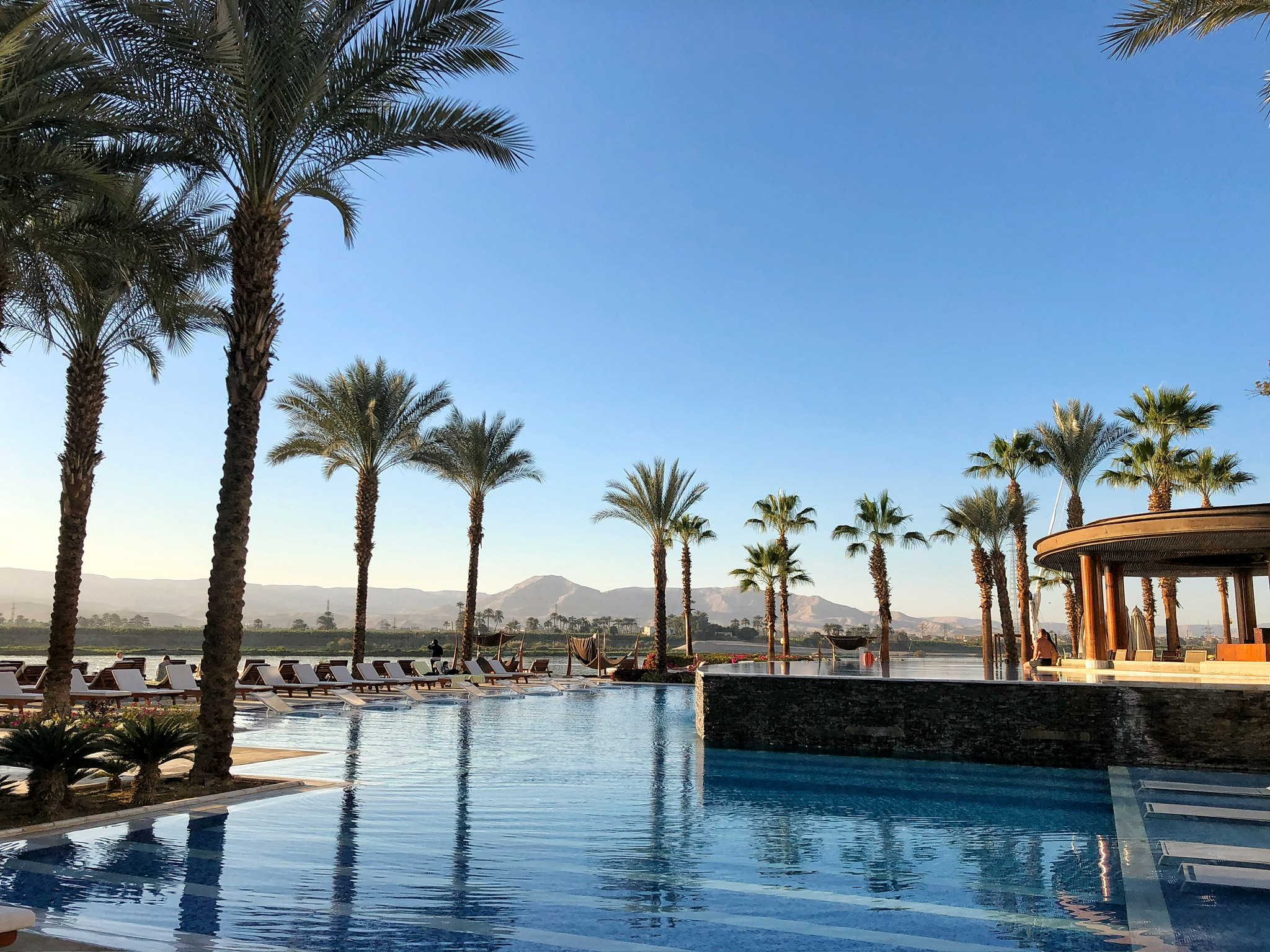 A view of the pool at the Hilton Luxor hotel