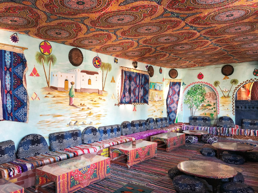 Inside a colorful cafe in the Nubian Village
