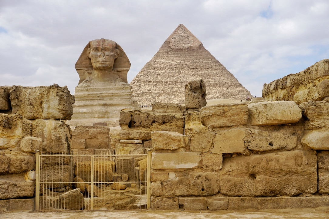 A view of the Sphinx and Pyramid at the Giza Pyramid Plateau