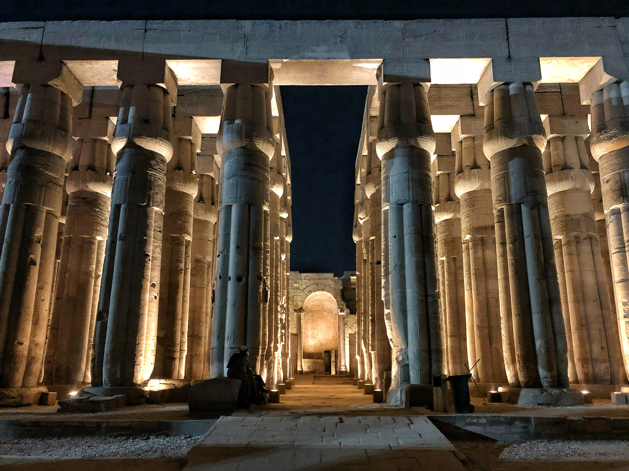 Columns light up at Luxor at night