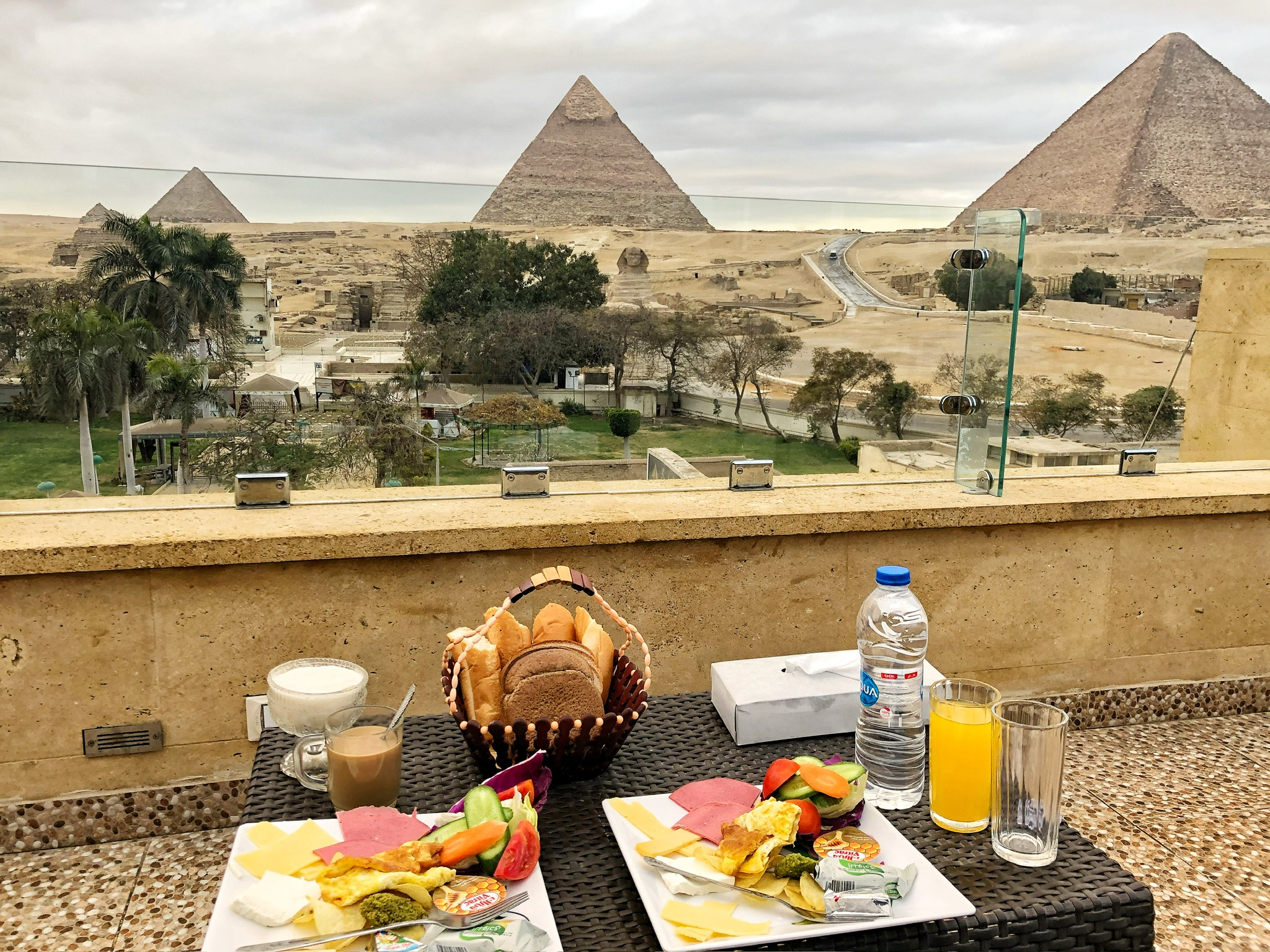 Giza hotel rooftop view of the pyramids