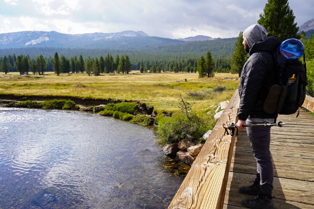Crossing a bridge on the Glen Aulin Hike, Yosemite