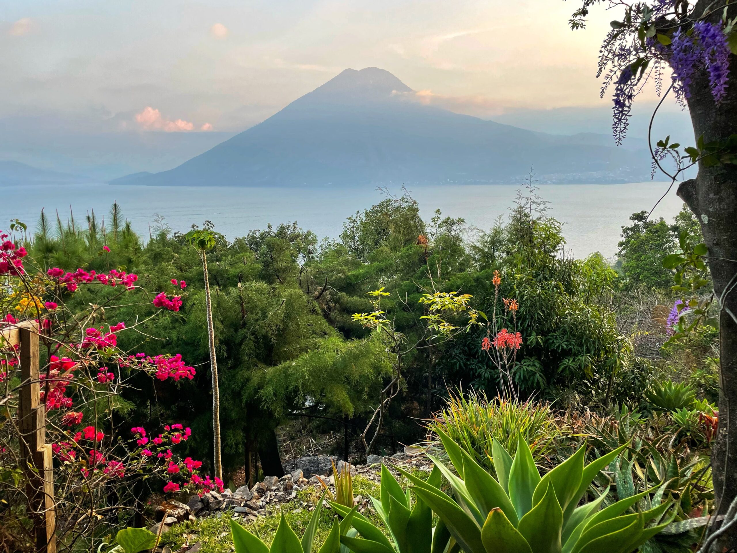 The colorful landscape overlooking Lake Atitlan in Guatemala